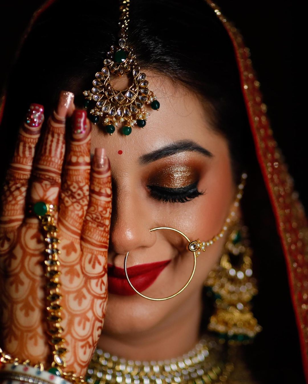 Bridal makeup closeup with jewelry